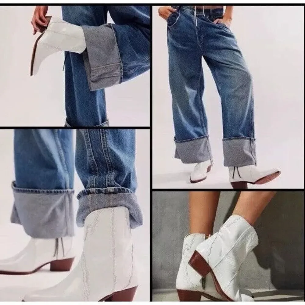 Free People New Frontier Western White Pointed Toe Distressed  Boots 40 US 10